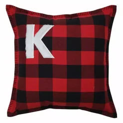 Black and Red Buffalo Plaid Monogram K Pillow