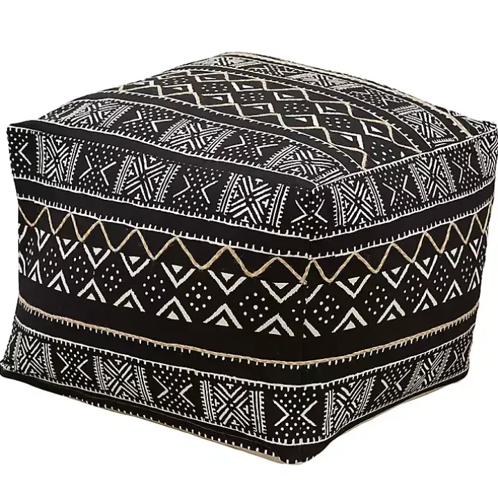 Black and White Mudcloth Cotton Pouf