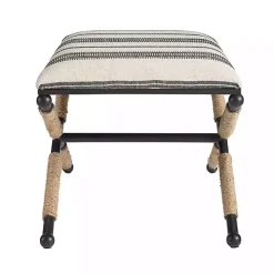 Black and White Striped Upholstered Ottoman