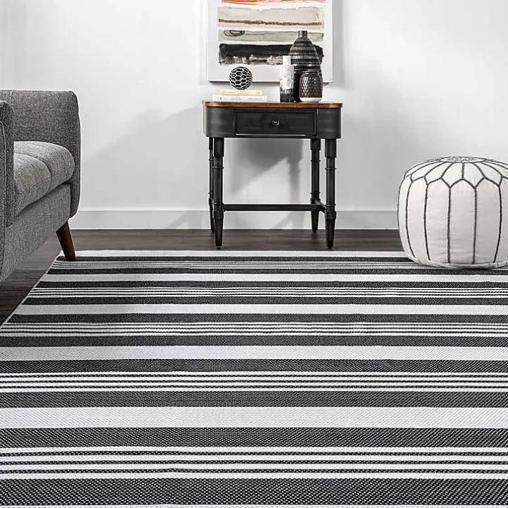 Black and White Striped Washable Area Rug, 3x5