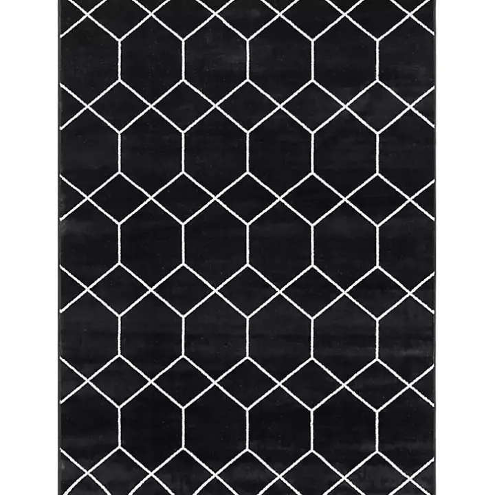 Black and White Trellis Woven Area Rug, 8x10