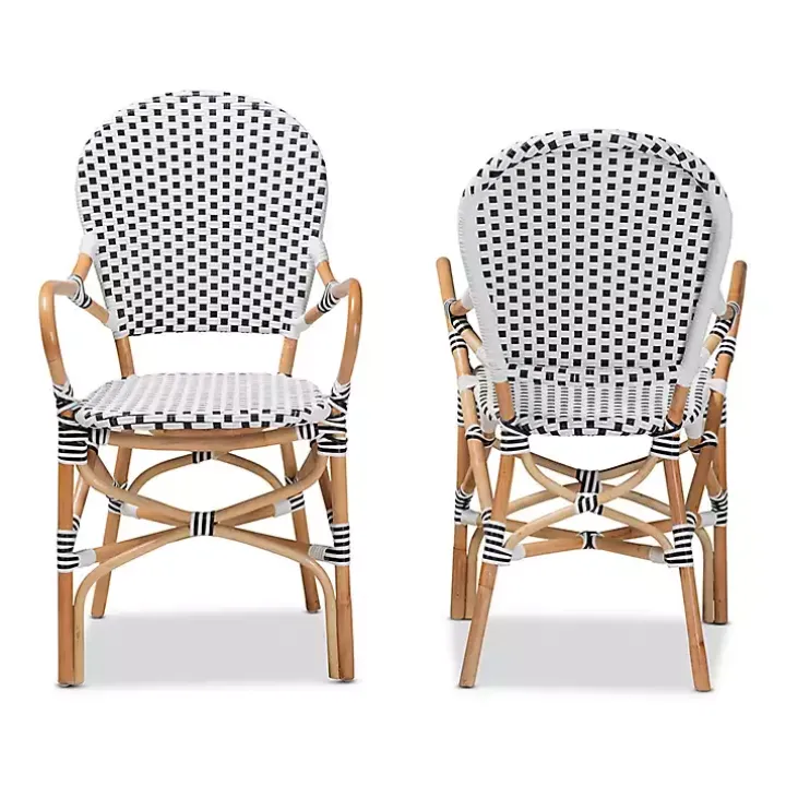 Black and White Woven Dining Chairs, Set of 2