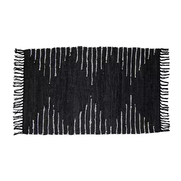 Black Artisanal Leather Diamond Scatter Rug