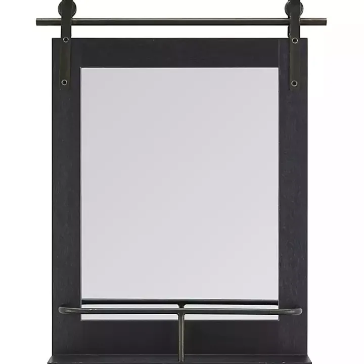 Black Barn Door Wall Mirror with Shelf