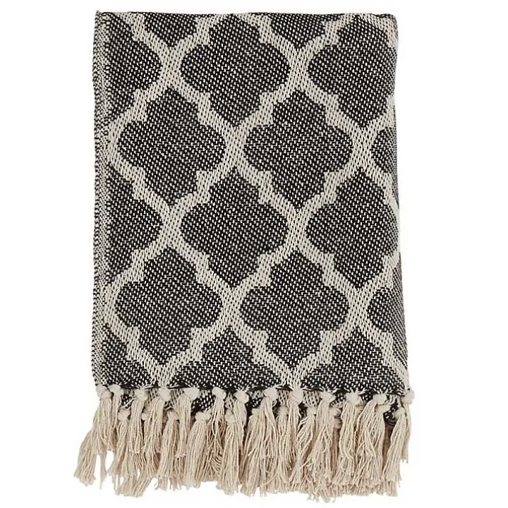 Black Beige Fringe Geometric Throw Blanket