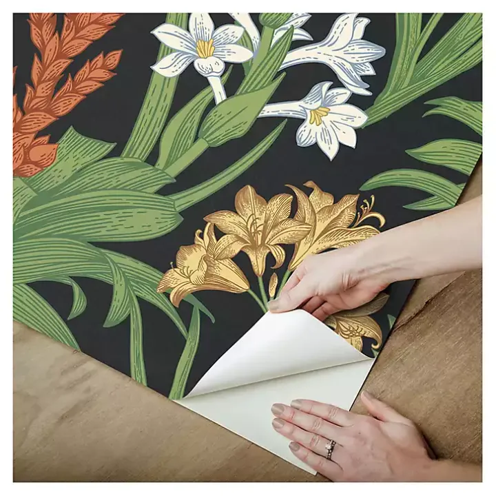 Black Botanical Villa Peel & Stick Wallpaper