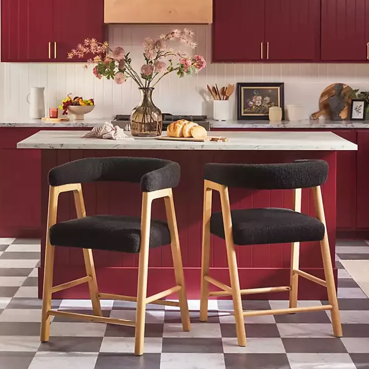 Black Boucle Curved Back Ezra Counter Stool