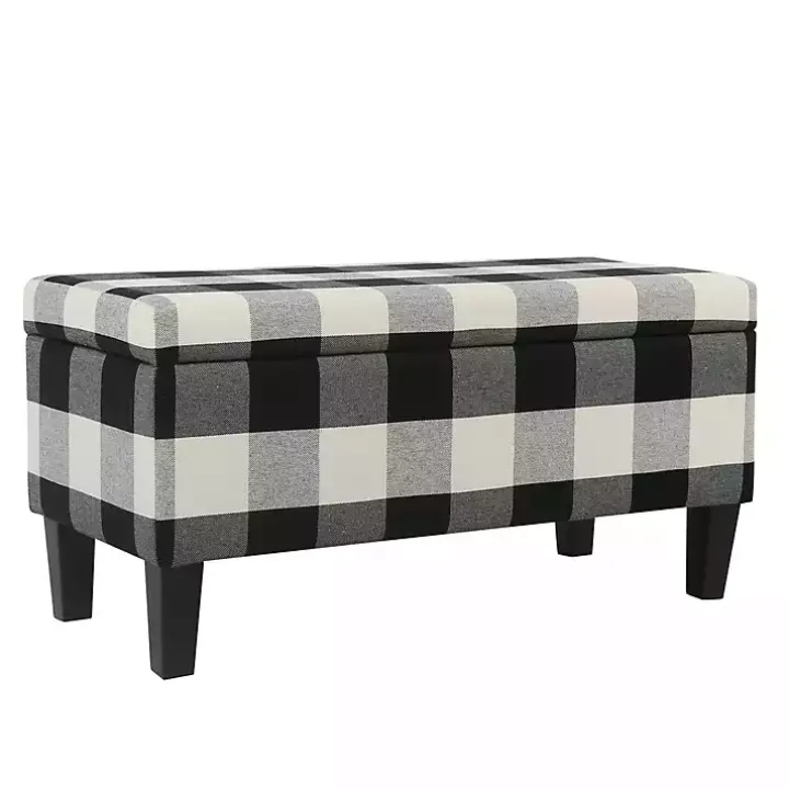 Black Buffalo Check Storage Bench