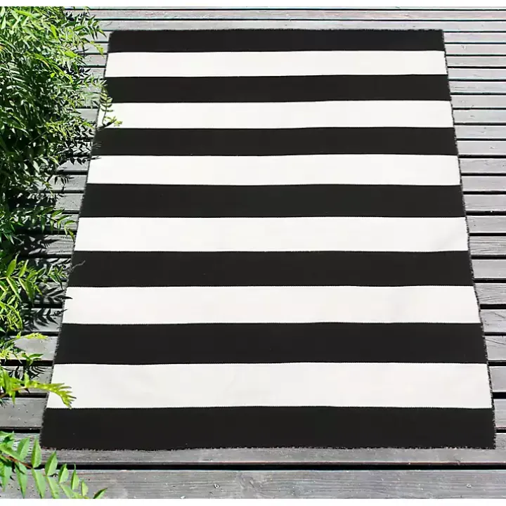 Black Cabana Stripe Indoor/Outdoor Area Rug, 7x9