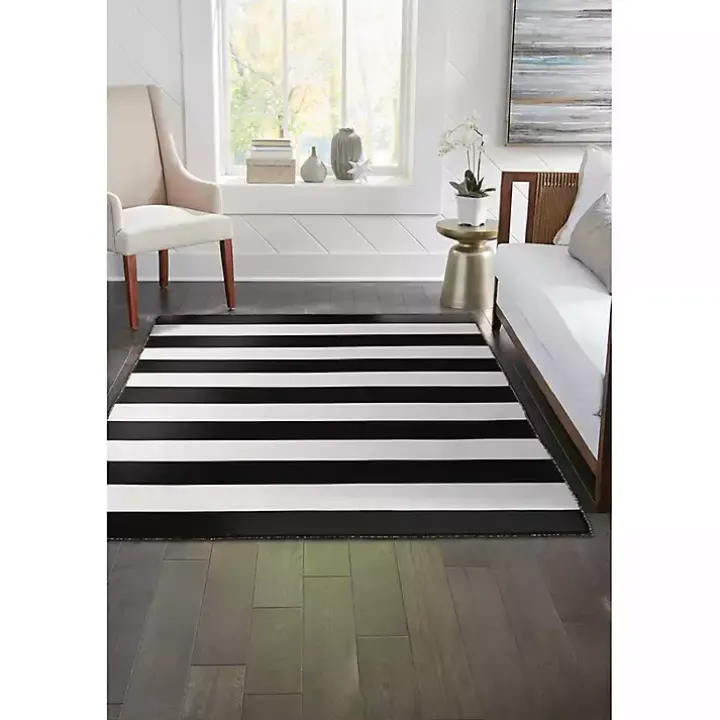 Black Cabana Stripe Indoor/Outdoor Area Rug, 8x11