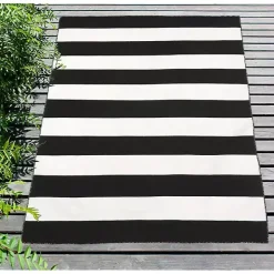 Black Cabana Stripe Indoor/Outdoor Area Rug, 8x11