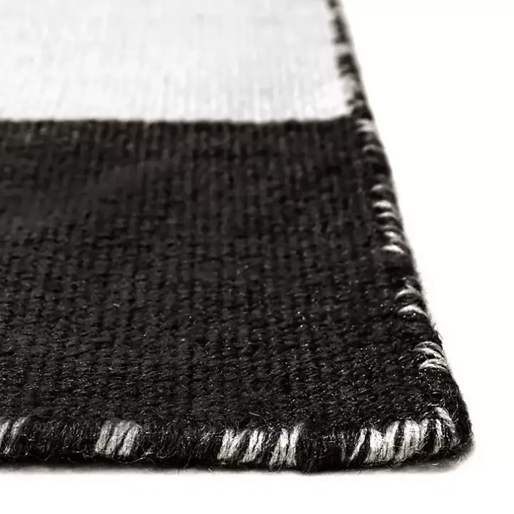 Black Cabana Stripe Indoor/Outdoor Area Rug, 8x8
