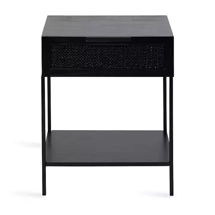 Black Cane Drawer Accent Table