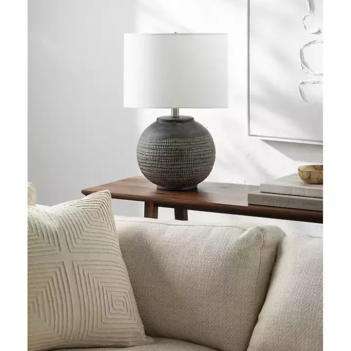 Black Ceramic Carved Lyon Table Lamp