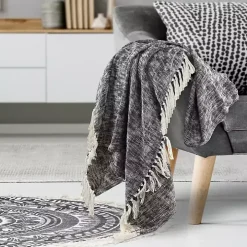 Black Chambray Fringe Throw