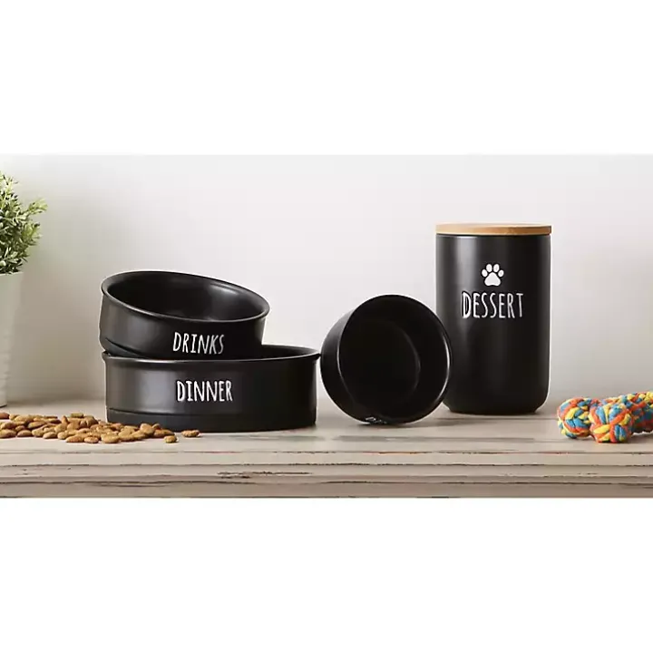 Black Dinner & Drinks 2-pc. Pet Bowl Set, 4 in.