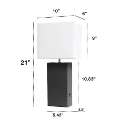 Black Faux Leather Charging Table Lamp