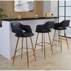 Black Faux Leather Marge Bar Stools, Set of 2