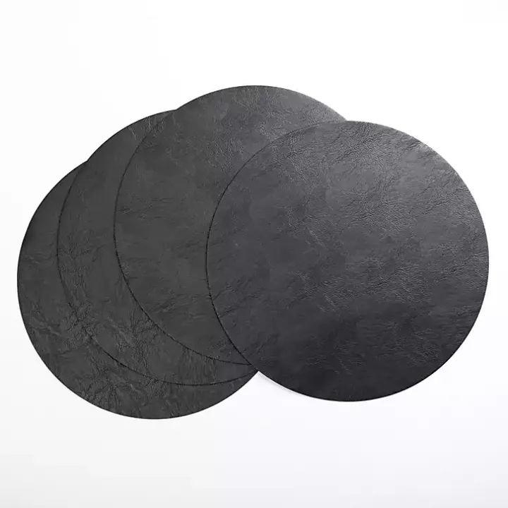 Black Faux Leather Placemats, Set of 4