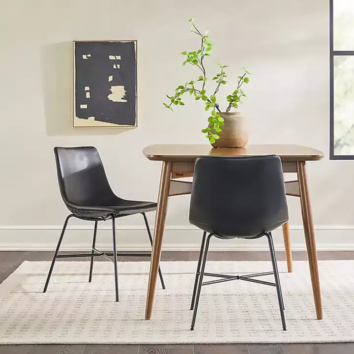 Black Faux Leather Scoop Dining Chairs, Set of 2