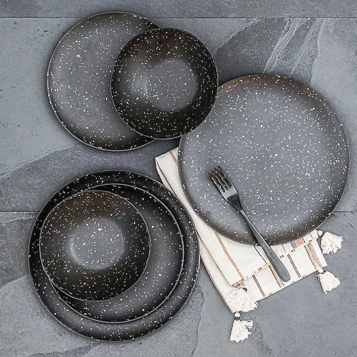 Black Faye Melamine Dinner Plates, Set of 6