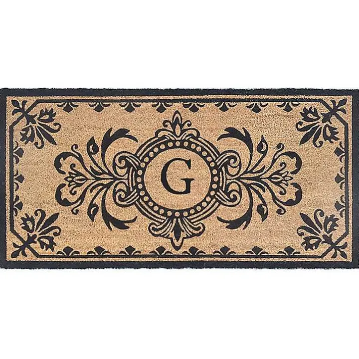 Black Fleur De Lis Monogram G Doormat