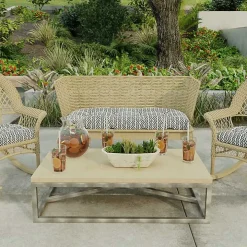 Black French Edge Outdoor Wicker Settee Cushion