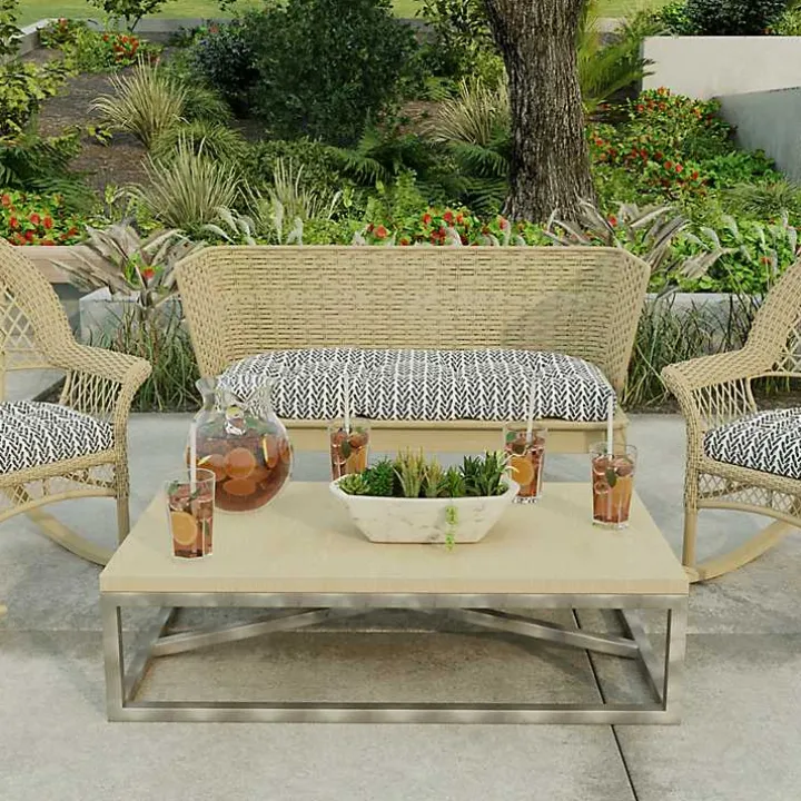 Black French Edge Outdoor Wicker Settee Cushion
