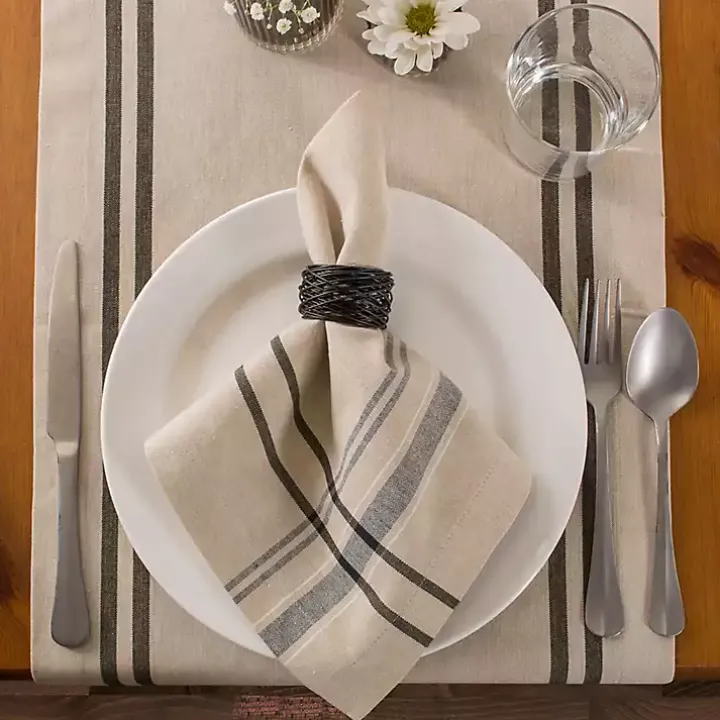Black French Stripe Napkins, Set of 6