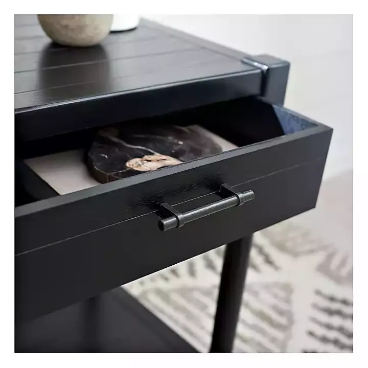 Black Geometrical Industrial Pull Accent Table