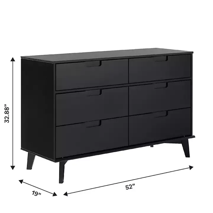 Black Grooved Handle 6-Drawer Dresser