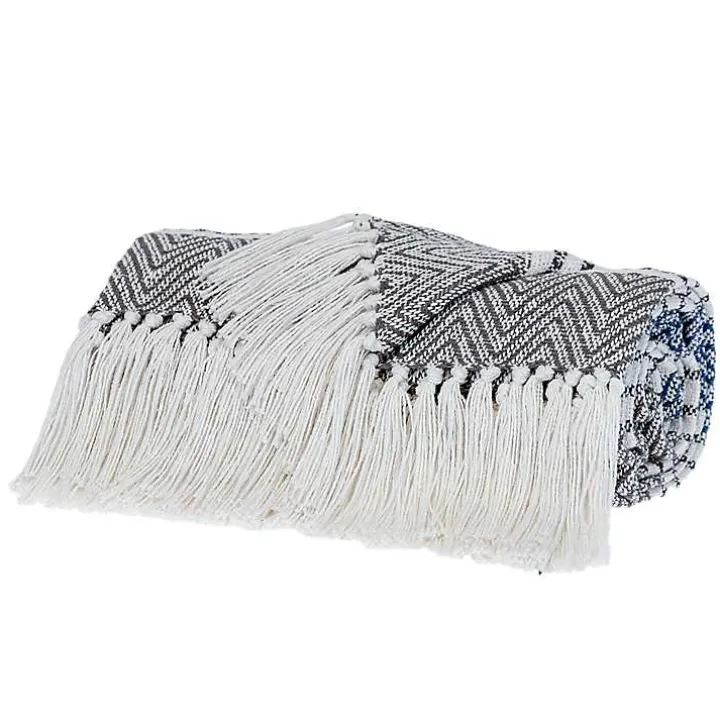 Black Herringbone Multi Striped Throw