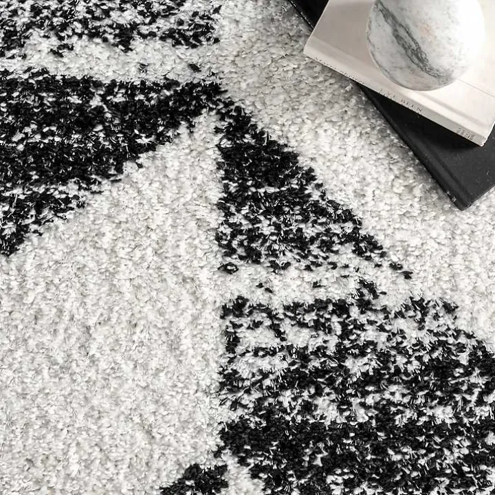 Black Herringbone Shag Area Rug, 9x12
