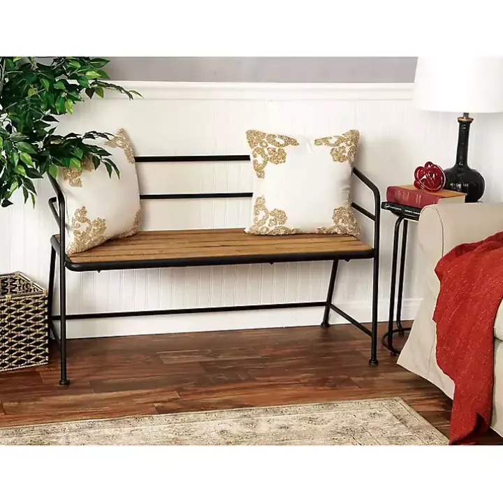 Black Iron and Wooden Seat Industrial Bench