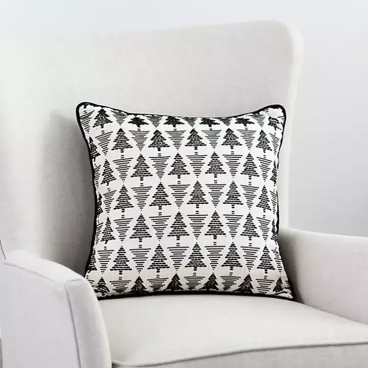 Black Jacquard Trees Christmas Pillow