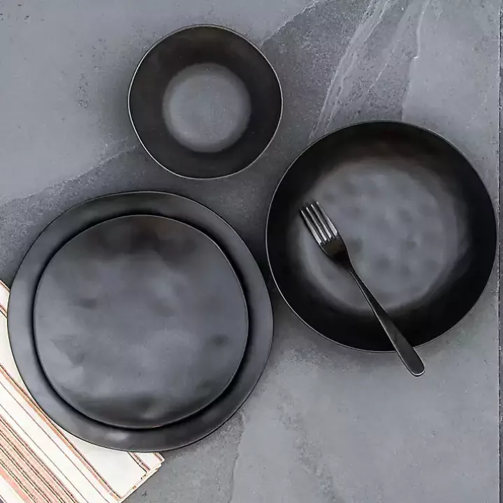 Black Melamine Santal Dinner Bowls, Set of 6