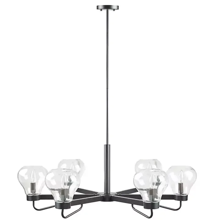 Black Metal & Bowl Glass Shade 6-Light Chandelier