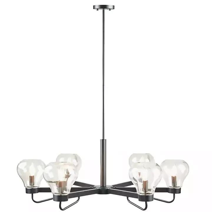 Black Metal & Bowl Glass Shade 6-Light Chandelier