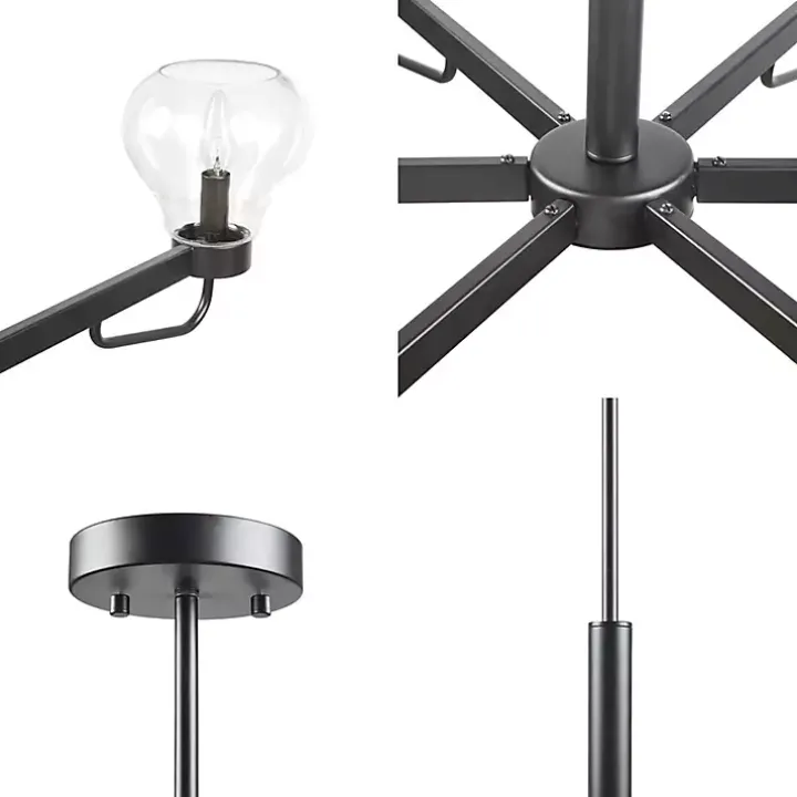 Black Metal & Bowl Glass Shade 6-Light Chandelier