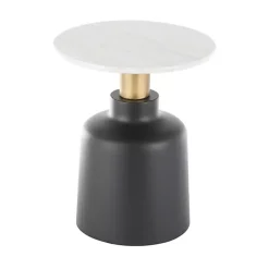 Black Metal & Marble Pedestal Accent Table