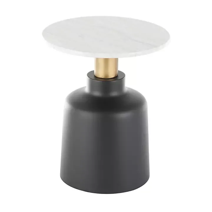 Black Metal & Marble Pedestal Accent Table
