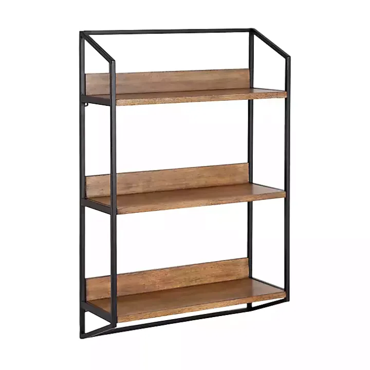 Black Metal & Rustic Wood Tiered Wall Shelf