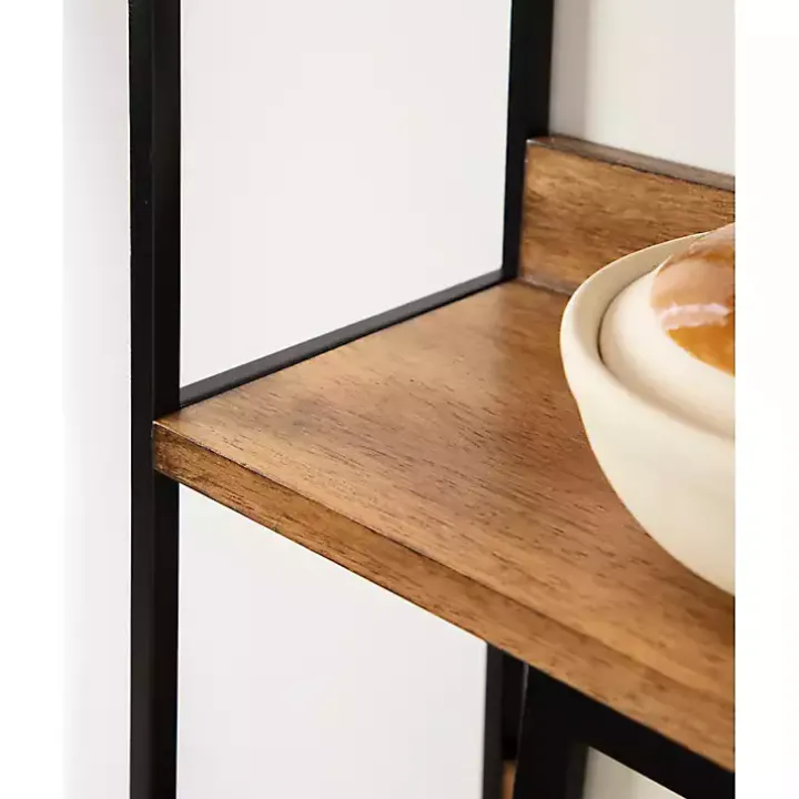 Black Metal & Rustic Wood Tiered Wall Shelf
