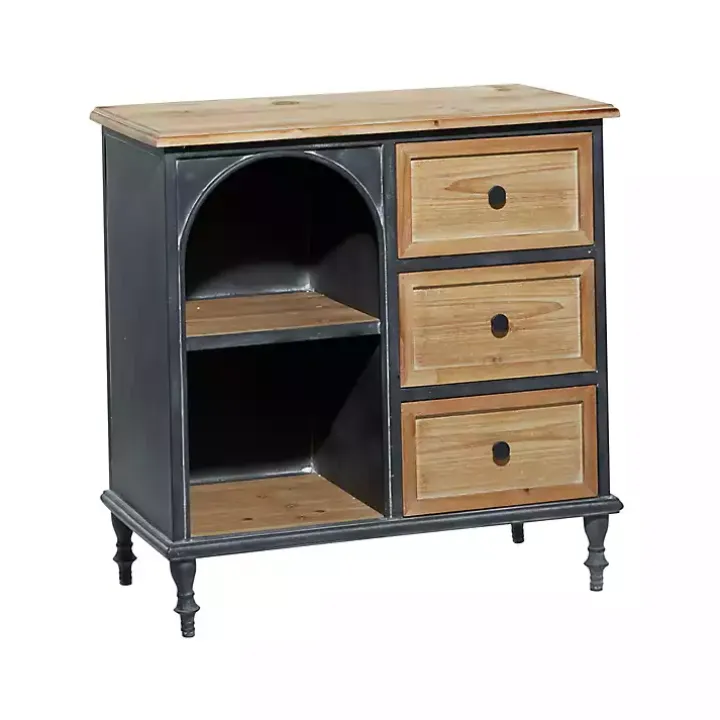 Black Metal and Brown Wood Storage Cabinet