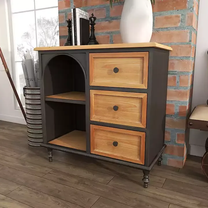 Black Metal and Brown Wood Storage Cabinet