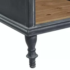 Black Metal and Brown Wood Storage Cabinet