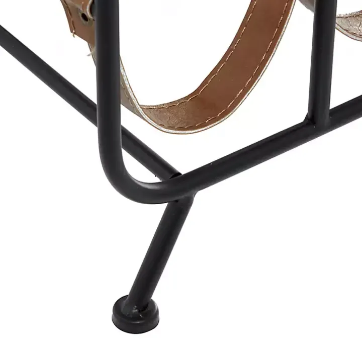 Black Metal and Faux Leather Wine Rack