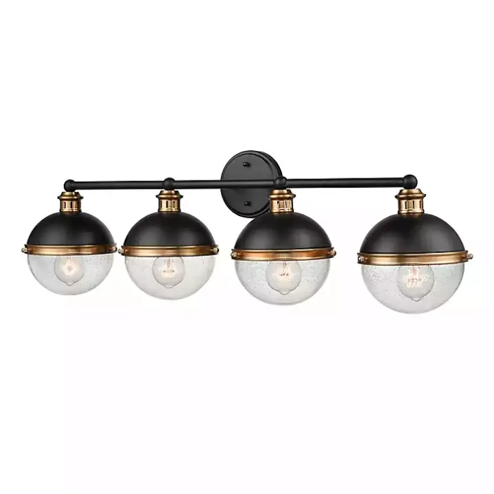 Black Metal and Glass 4-Globe Vanity Light