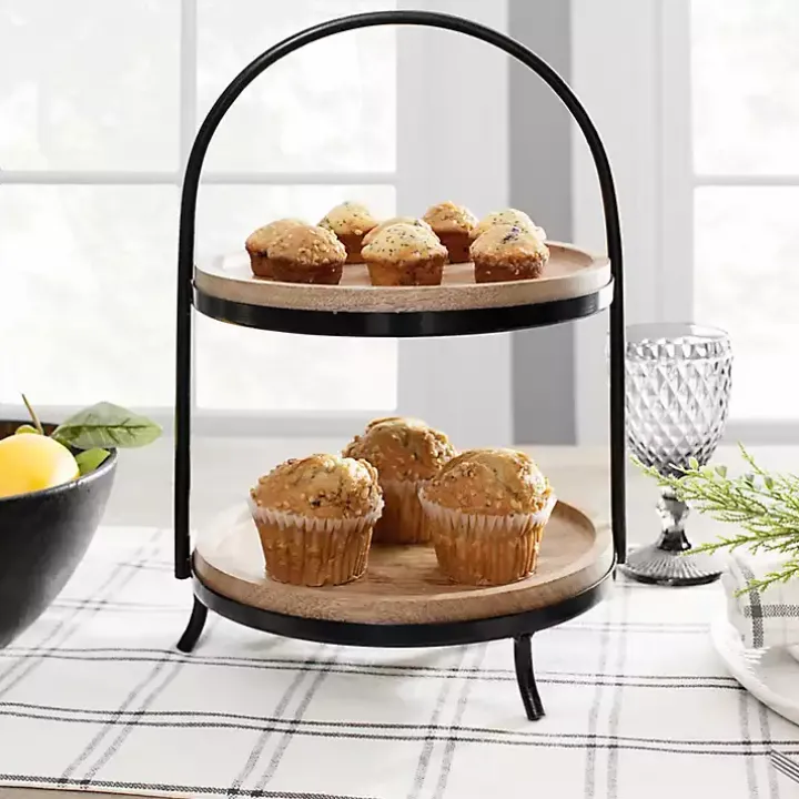 Black Metal and Natural Wood 2-Tier Server