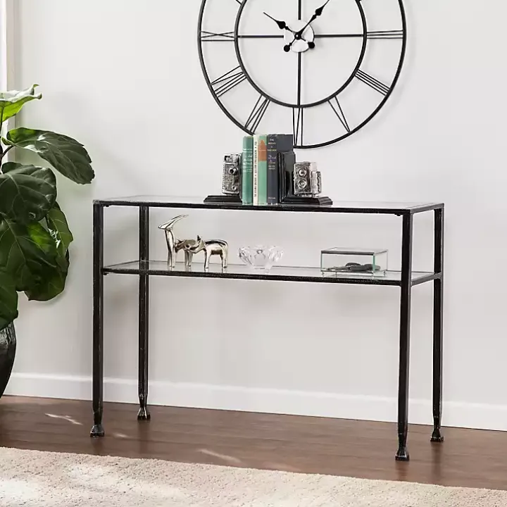 Black Metal and Tempered Glass Console Table